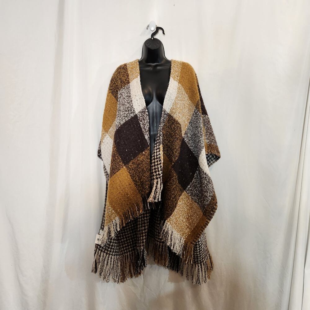 FALLS CREEK Mustard Yellow Brown Cream Tartan Plaid Reverse To Brown Cream Check